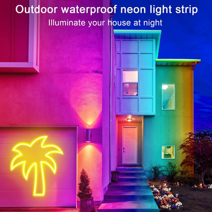 16.4FT DC24V RGB LED Neon Rope Lights with Remote/App Control Waterproof Flexible Neon LED Strip Lights LED Neon Rope Lights for Bedroom Room Outdoors Décor