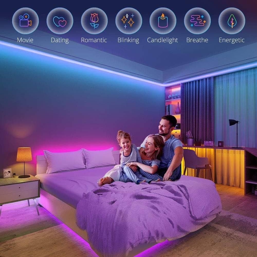 16.4Ft Color Changing LED Strip Lights, Bluetooth LED Lights with App Control, Remote, Control Box, 64 Scenes and Music Sync Lights for Bedroom, Room, Kitchen, Party