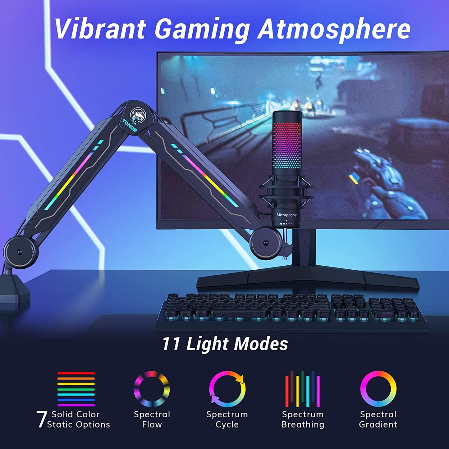 RGB Boom Arm, Adjustable Mic Stand with RGB Light for Hyperx Quadcast/B...