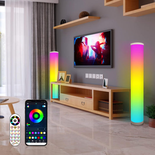 LED Floor Lamps for Living Room 2 Set, RGB Standing Lamps for Bedroom, Modern Tall Lamps with Music Sync, Time Setting, APP Phone Control, Dimmable Color Changing Corner Lamps for Gaming Room