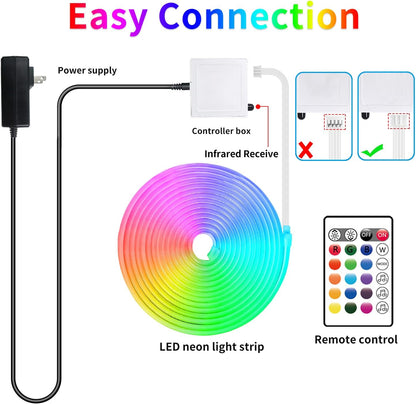 16.4FT DC24V RGB LED Neon Rope Lights with Remote/App Control Waterproof Flexible Neon LED Strip Lights LED Neon Rope Lights for Bedroom Room Outdoors Décor