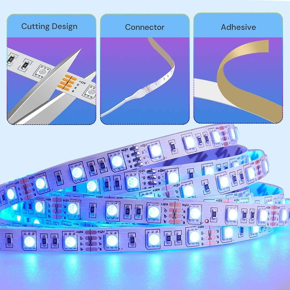 16.4Ft Color Changing LED Strip Lights, Bluetooth LED Lights with App Control, Remote, Control Box, 64 Scenes and Music Sync Lights for Bedroom, Room, Kitchen, Party