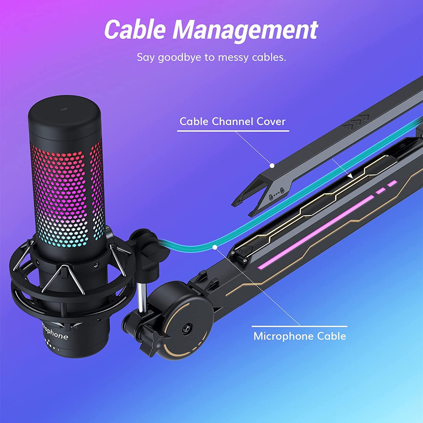 RGB Boom Arm, Adjustable Mic Stand with RGB Light for Hyperx Quadcast/B...