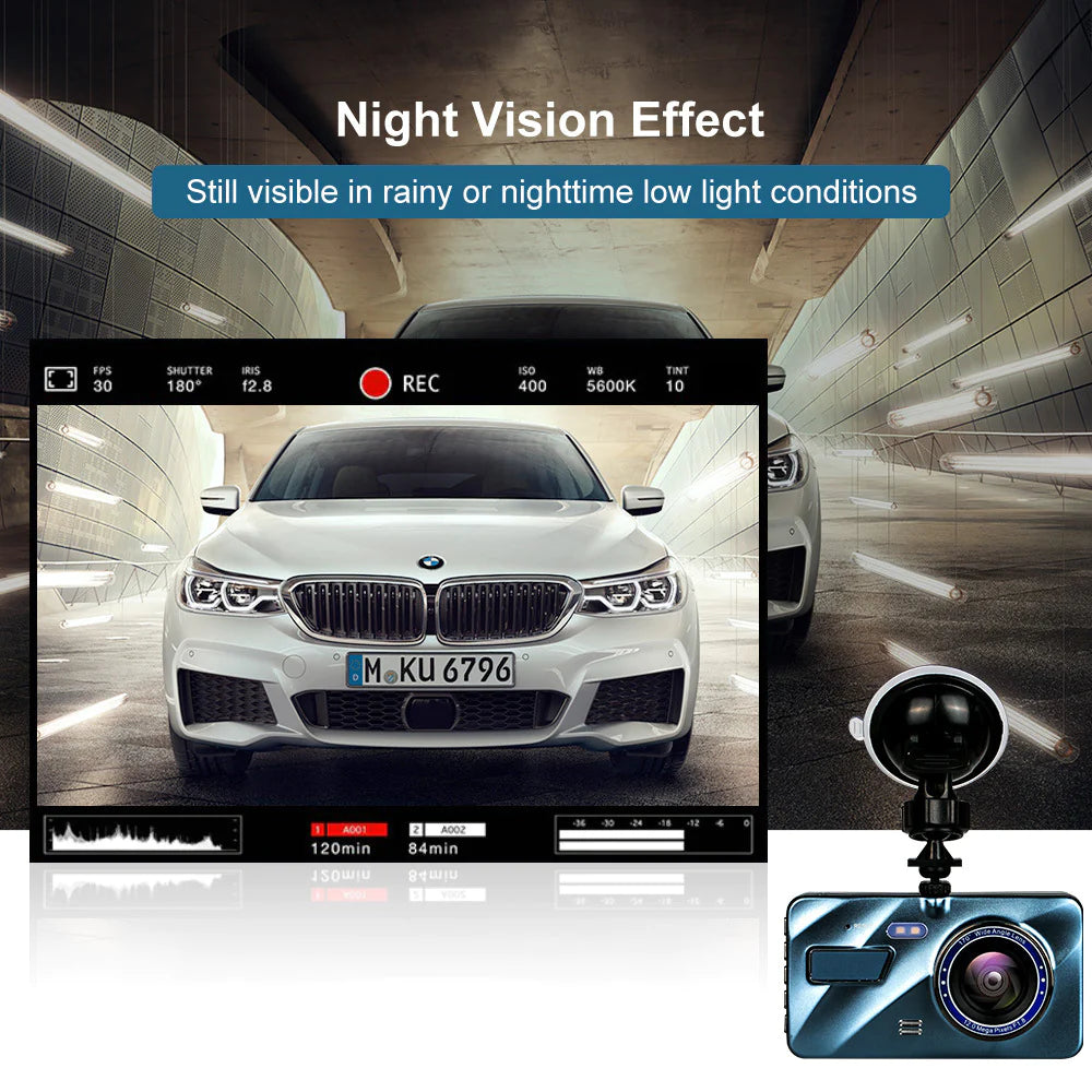 HD 1080P Car Dual Lens Dash Cam 4" DVR Recorder Front & Rear Camera Night Vision