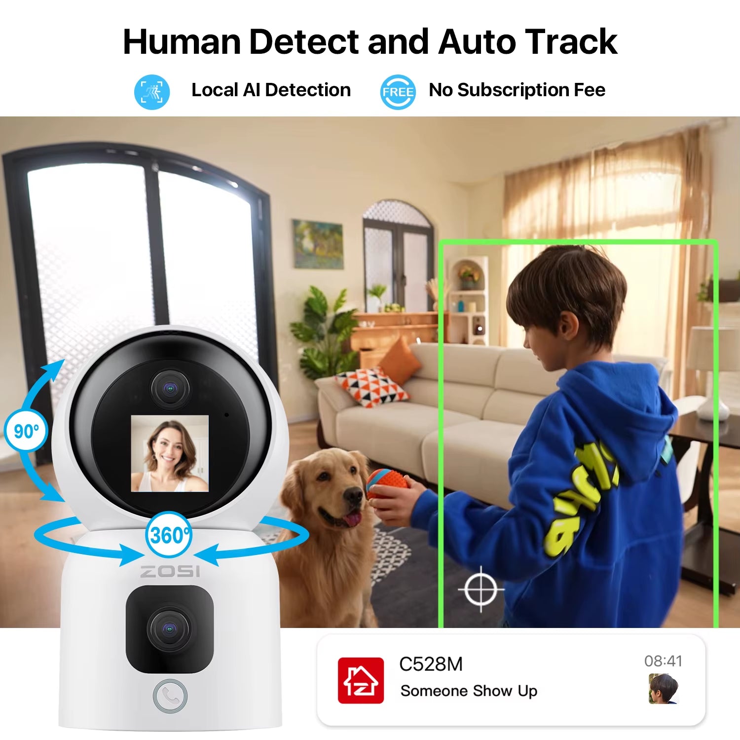 360° Smart Home Security Camera PTZ Auto Tracking Baby Monitor AI Panoramic HD Night Vision Indoor Wifi Surveillance Camera