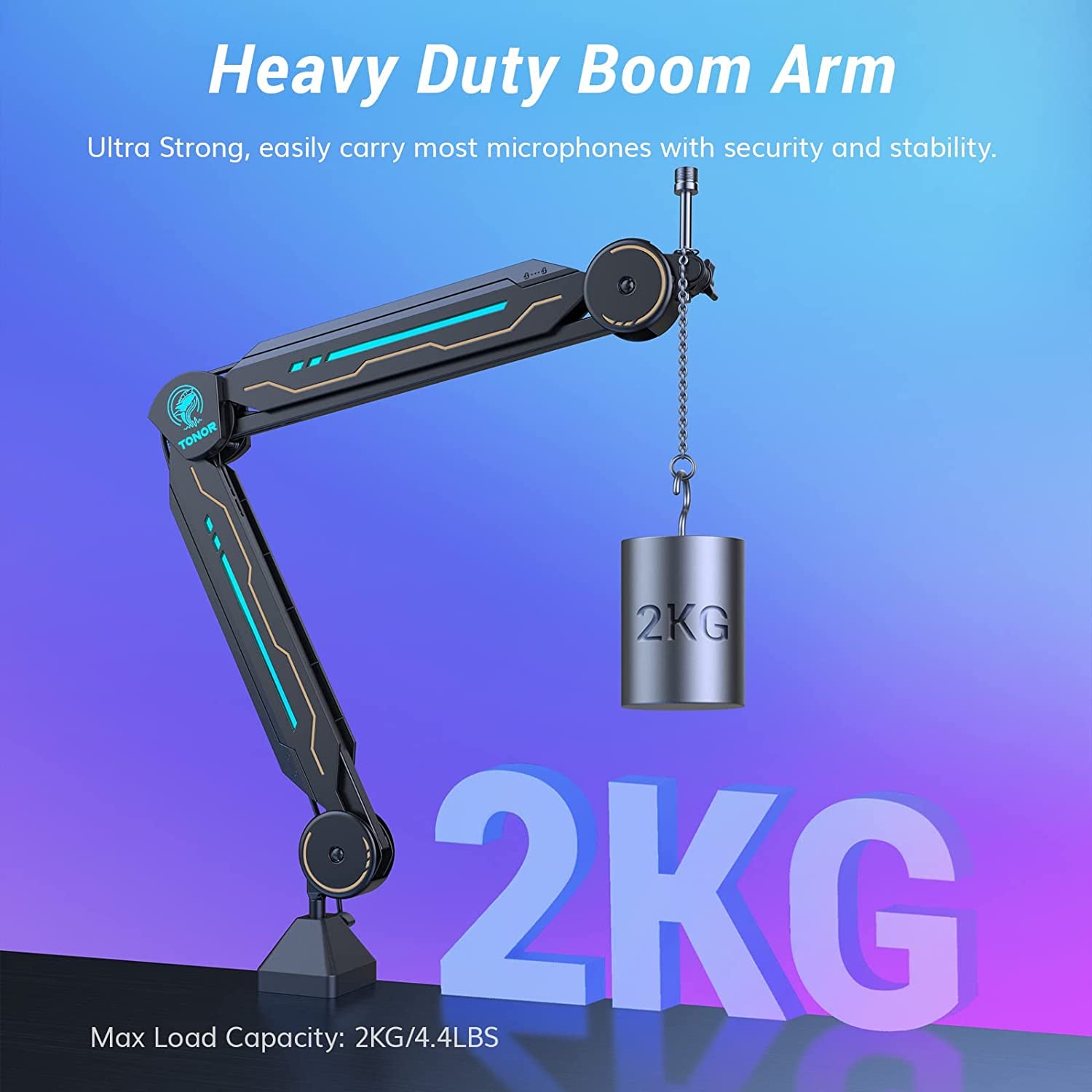 RGB Boom Arm, Adjustable Mic Stand with RGB Light for Hyperx Quadcast/B...